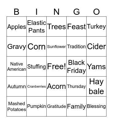 Thanksgiving Bingo Card
