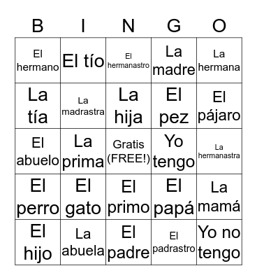 La Familia Bingo Card