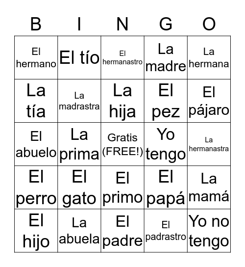 La Familia Bingo Card