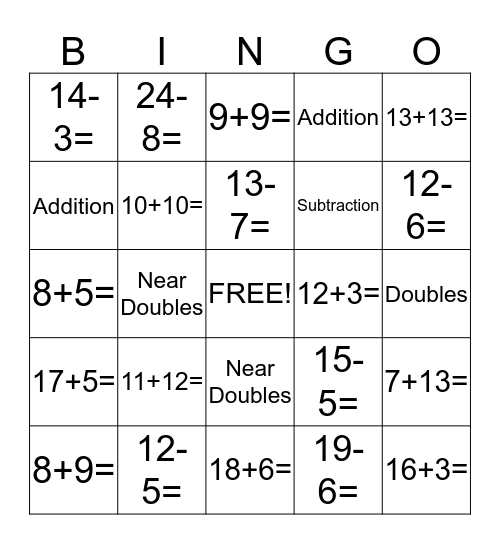 MATH Bingo Card
