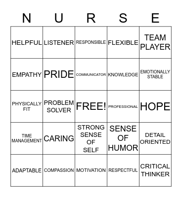 NURSING BINGO! Bingo Card