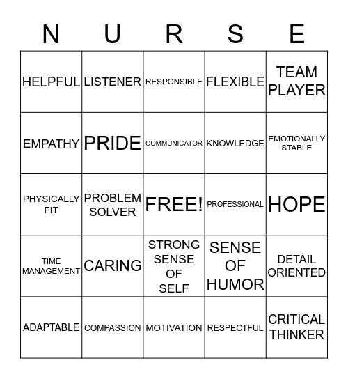 NURSING BINGO! Bingo Card