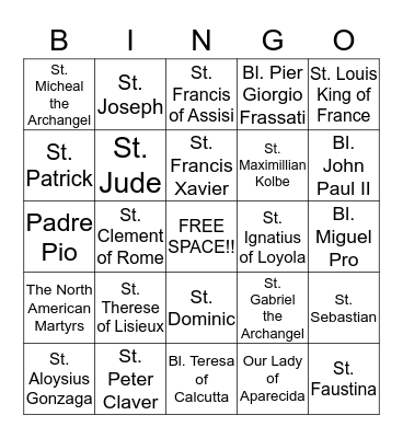 Saint Bingo Card