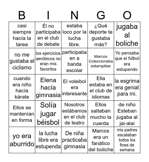 Imperfecto-Capítulo 3 Bingo Card