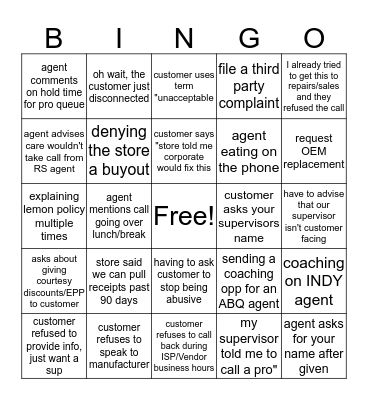 PRO Bingo Card