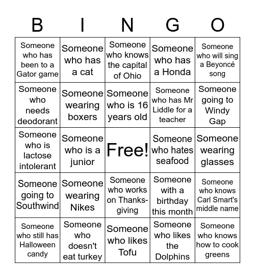 Thanksgiving Bingo Card