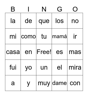 Palabras Frecuentes Bingo Card