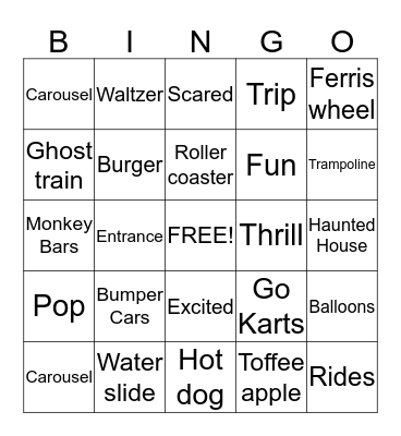 Theme Parks Bingo Card