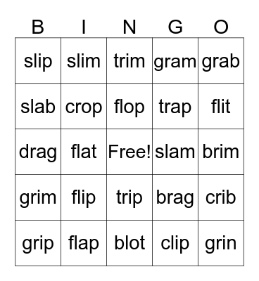 Blends with r and l Bingo Card