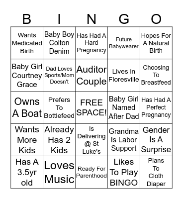 September - Thursday Night Series - Prepared Childbirth Bingo Card