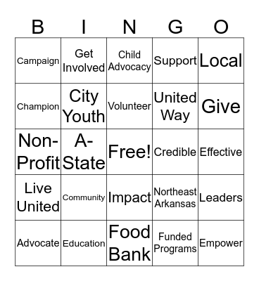 Student Affairs United Way Bingo Card