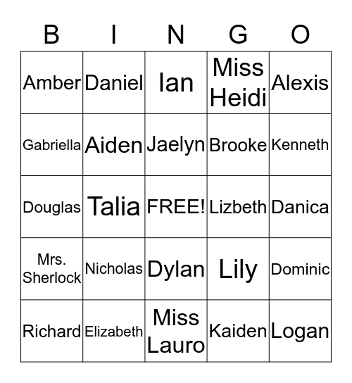 Name Bingo Card