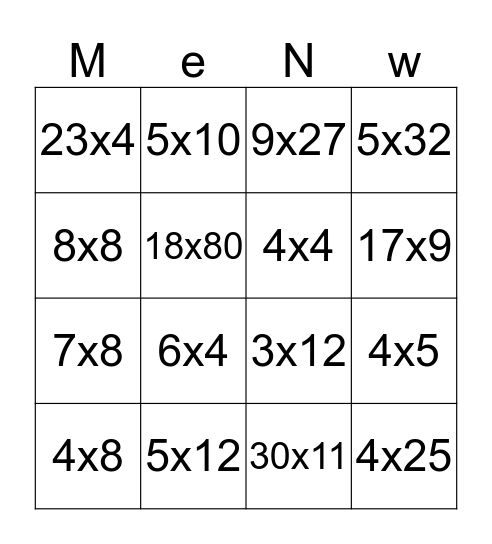 Ocean´s Math Bingo Card