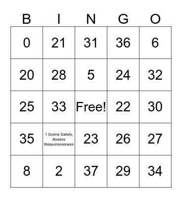 First Aid Bingo Card