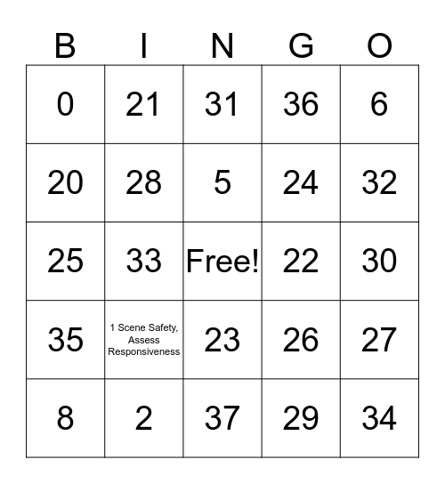 First Aid Bingo Card