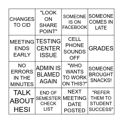 COURSE MEETING BINGO Card