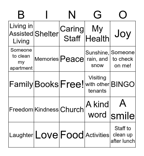 Thankful Bingo Card