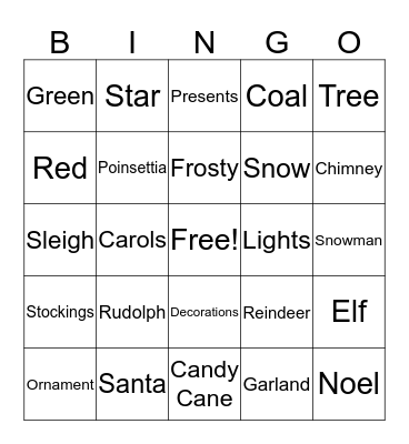 Holiday Bingo Card