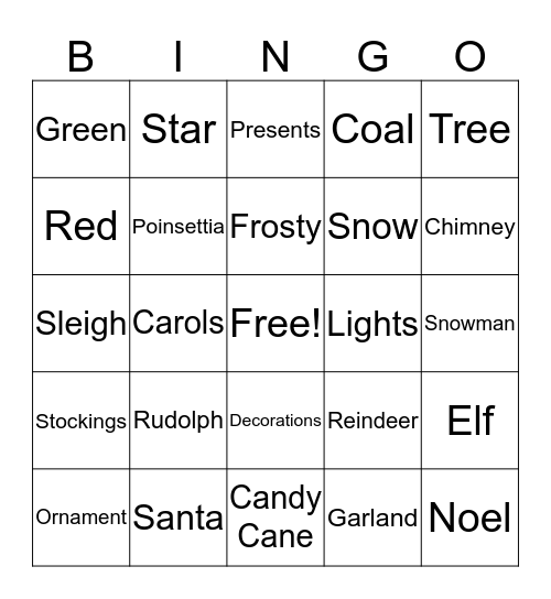 Holiday Bingo Card
