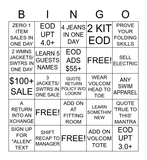 ALLEN BINGO Card