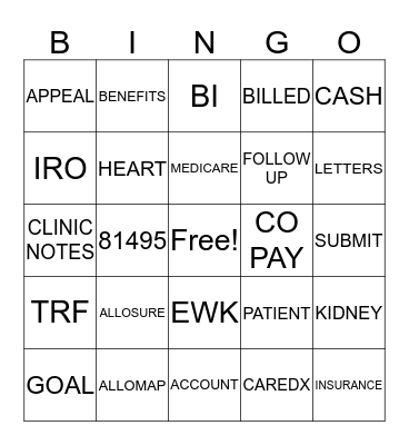 BILLING BINGO Card