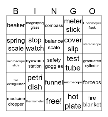 Science Lab Tools Bingo Card