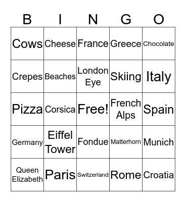 AROUND THE WORLD BINGO Card