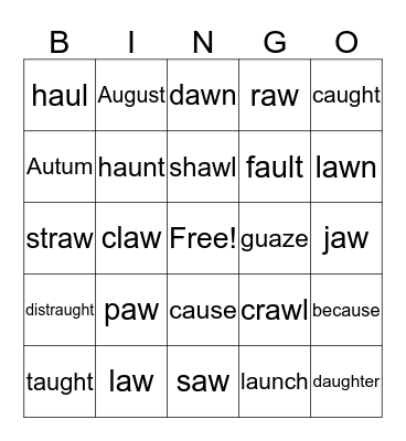 aw, au, and augh Bingo Card