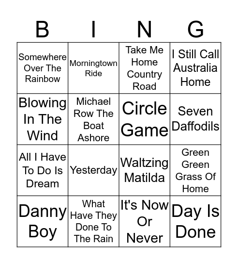 Music Bingo Card