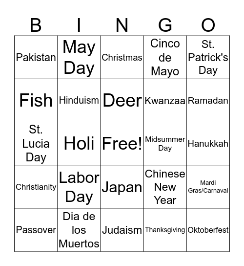 Tringo! Bingo Card