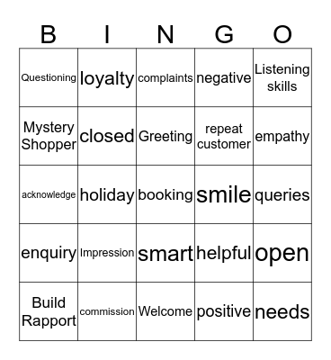 Customer Service Bingo Card