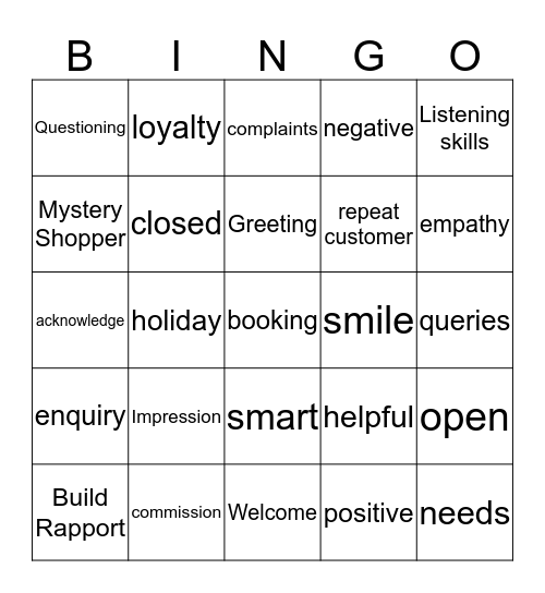 Customer Service Bingo Card