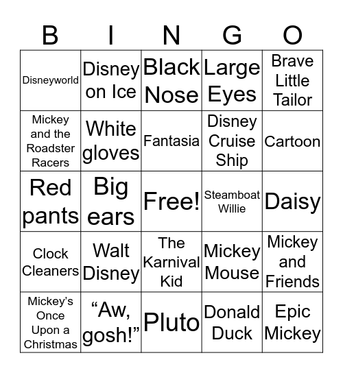 Mickey Mouse Bingo Card