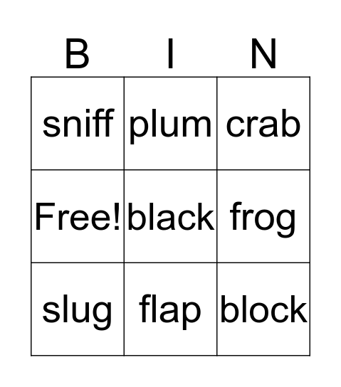 CCVC words Bingo Card