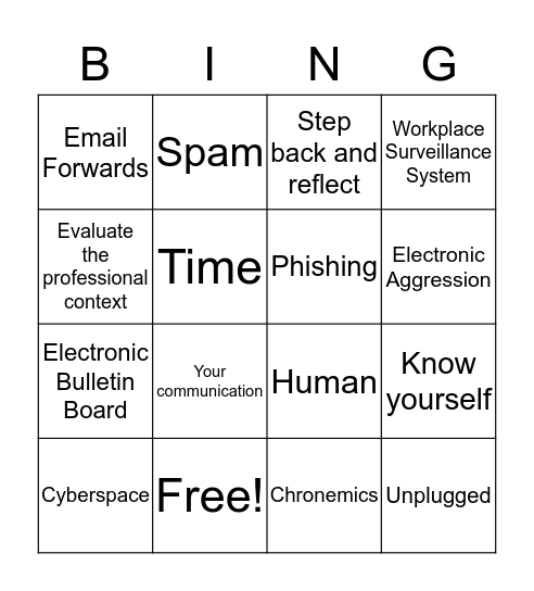 Chapter 8: Technology Bingo Card