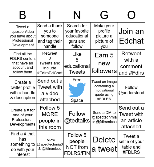 Twitter for FDLRS/FIN Bingo Card