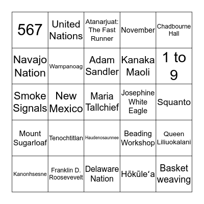 Native American Heritage Month Bingo Card
