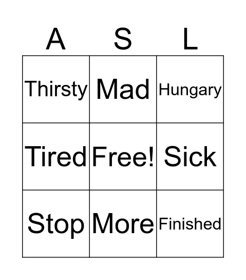 ASL Bingo Card