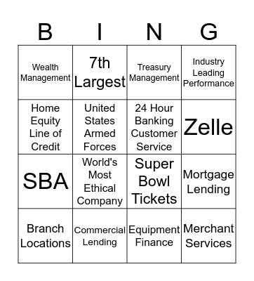 US BANK BINGO 2017 Bingo Card