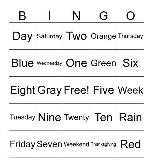 Sign Language Bingo Card