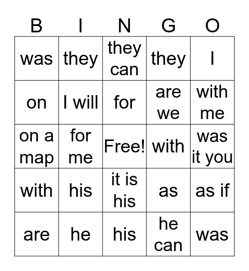 Set 2 Bingo Card