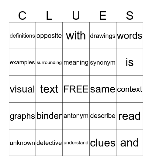 Context Clues Bingo Card