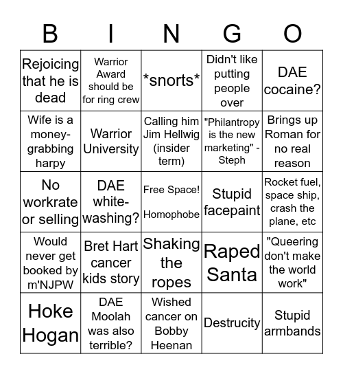 Ultimate Warrior was actually not a good person Bingo Card