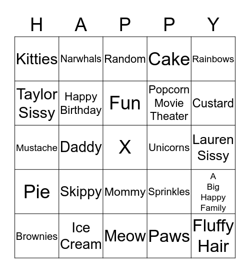 Family Bingo Card