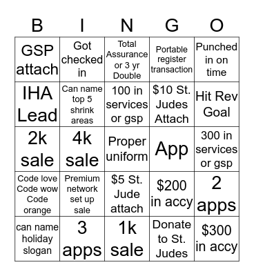 1052 BINGO Card
