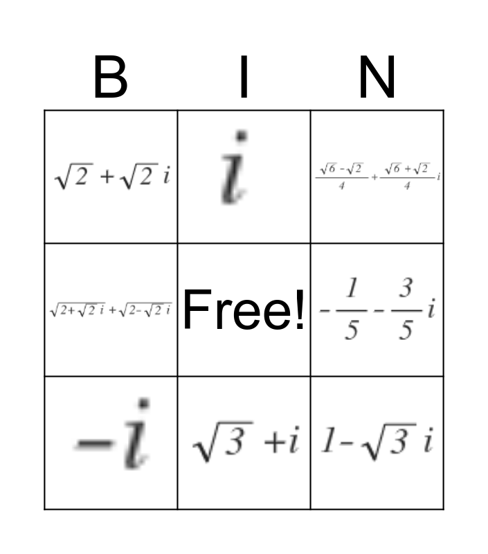 Standard Form Bingo Card