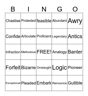 Vocabulary Bingo Card