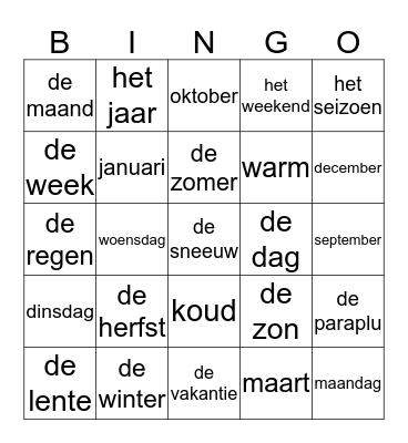 BINGO AZC Arnhem Bingo Card