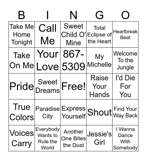 80s Bingo Card