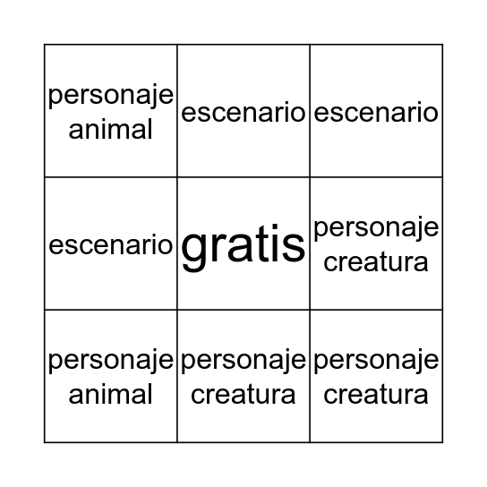 Loteria de personajes y escenarios Bingo Card